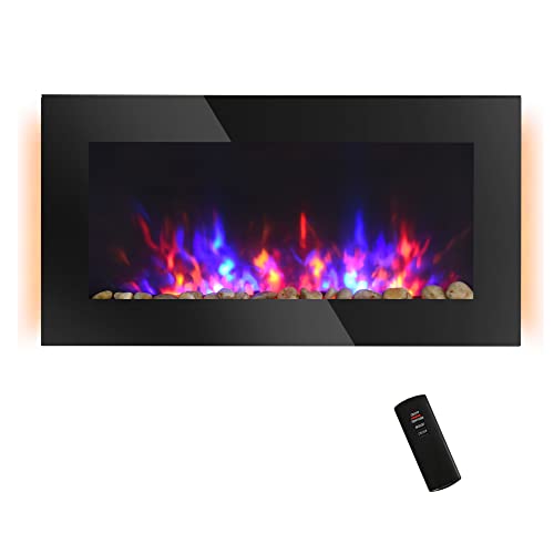 GREAZ 1500W Electric Wall-Mounted Fireplace for a Cozy Home Atmosphere, Adjustable Heat & 7 Color Flame Effects, Black