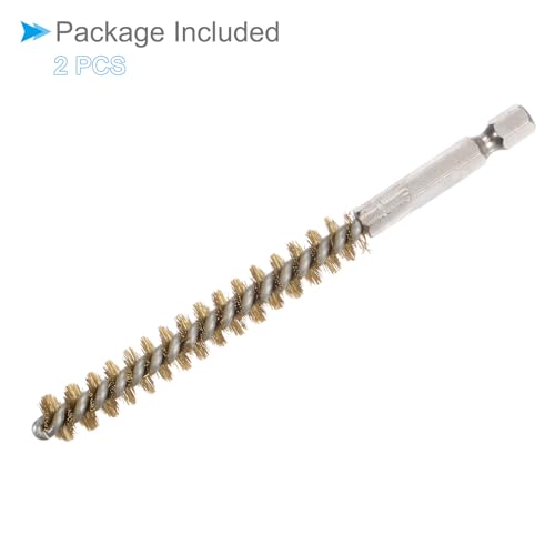 Image of Bore Brush, 10mm Dia 75mm Length, Brass Twisted Cleaning Wire Brushes with 1 /4 inch Hex Shank - (Applications: for Power Drill), 2-Pieces