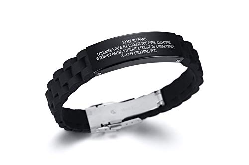 Mealguet To My Husband I Will Keep Choosing You Black Silicone Bracelet Wristband For Him, Valentine's Day Gift Idea From Wife,Birthday Chritmas Gift For Husband,Love Quote Bracelets For Him #TOP2
