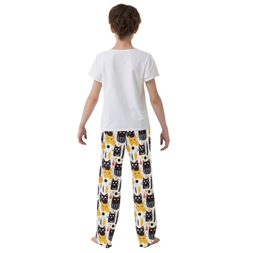 Cute Black Cats and Yellow Cats Pajamas Bottoms with Pockets Comfy Pjs Sleepwear Elastic Waistband Pajamas Pants Lounge Pants for 6-14 Years3
