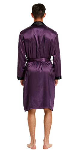 Image of TONY AND CANDICE Men's Satin Robe Lightweight Long Sleeve Silk Kimono Bathrobe with Shorts Set Sleepwear