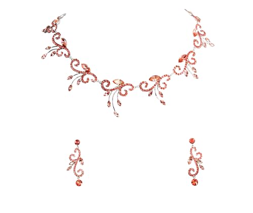 Faship Gorgeous Coral Rhinestone Crystal Floral Necklace Earrings Set - Coral Faship Gorgeous Coral Rhinestone Crystal Floral Necklace Earrings Set - Coral