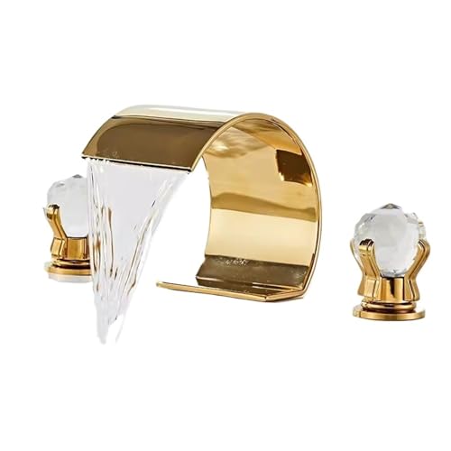 Grifo de baño de cristal dorado cepillado, grifo de lavabo de latón negro, grifo de cascada de 3 orificios for agua caliente y fría.(Gray)