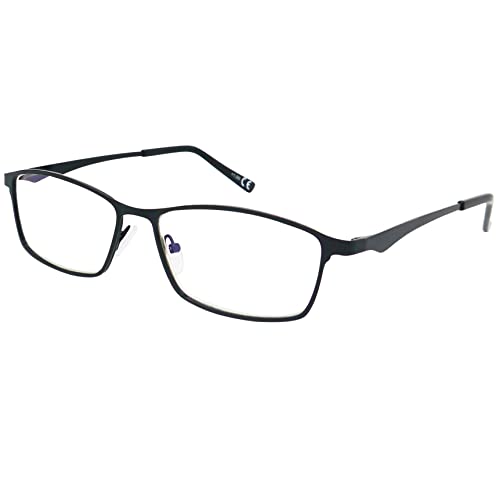 Mini Brille® Lunettes de Lecture Élégantes en Métal à Verres Transparents Rectangulaires, Etui Lunettes, Monture en Acier Inoxydable Léger (Noir), Lunette Homme et Femme +2.5 Dioptrie Cover
