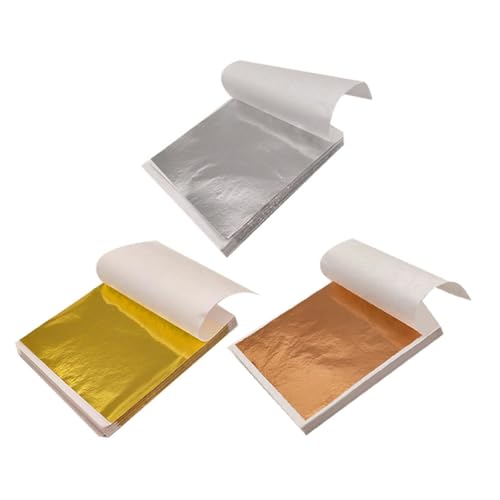 Zerodeko Hojas de Pan de Oro para Manualidades 300 Piezas Tricolor Oro Plata Rosa Láminas Finas para Decoración Artística Pintura y Muebles Bricolaje