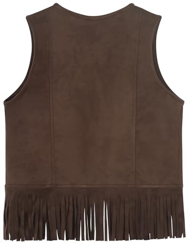 Image of Spring&Gege Boys Western Faux Suede Fringe Vest Sleeveless Cowboy Tassel Waistcoat Vintage Jacket Cardigan 5-14 Years