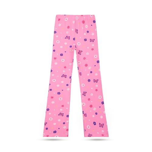 Image of T2F Girls Cotton Flared Leggings Pack of 3 | Soft Stretch Bootcut Pants for Kids | Printed Floral & Heart Designs | Multicolor Combo (2-14 Years