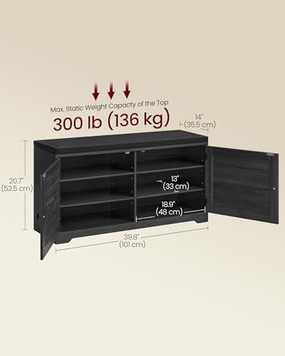 Image of VASAGLE Shoe Storage Bench with Cushion, 3-Tier Entryway Bench with Padded Seat, Doors, Adjustable Shelves, 14 x 39.8 x 20.7 Inches, for Hallway, Bedroom, Charcoal Gray and Ink Black ULSB044B01
