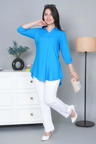 Image of Mlada Rayon Flare Top for Women | 3 /4th Sleeve Regular Fit and Flare Top | Women Office Tops Tunic | Western Long Shirt Top for Women | Shirt Collar Top for Women | Rayon Tunic Tops for Women Western