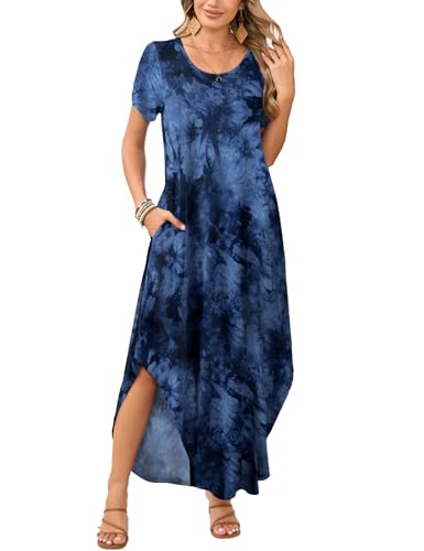 Image of JollieLovin Womens Plus Size Casual Summer Maxi Long Dress Short Sleeve T-Shirt Loose Sun Dress(L-5X)