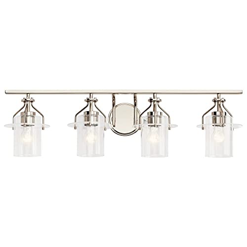 Image of Kichler Everett 24 Inch 4 Light Vanity Light with Clear Glass in Polished Nickel