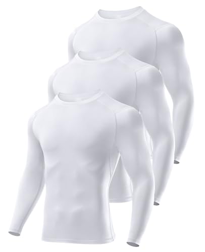 Niksa 3 Pack Long Sleeve Compression Shirts for Men Cool Dry Athletic Undershirt Workout Tops Base Layer for Running