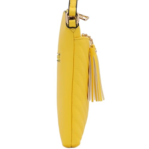 Image of FashionPuzzle Chevron Quilted Medium Crossbody Bag with Tassel Accent