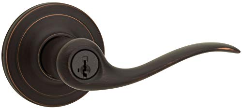 Image of Kwikset Tustin Entry Door Handle with Lock and Key, Secure Keyed Reversible Lever Exterior, For Front Entrance and Bedrooms, Venetian Bronze, Pick Resistant Smartkey Rekey Security and Microban