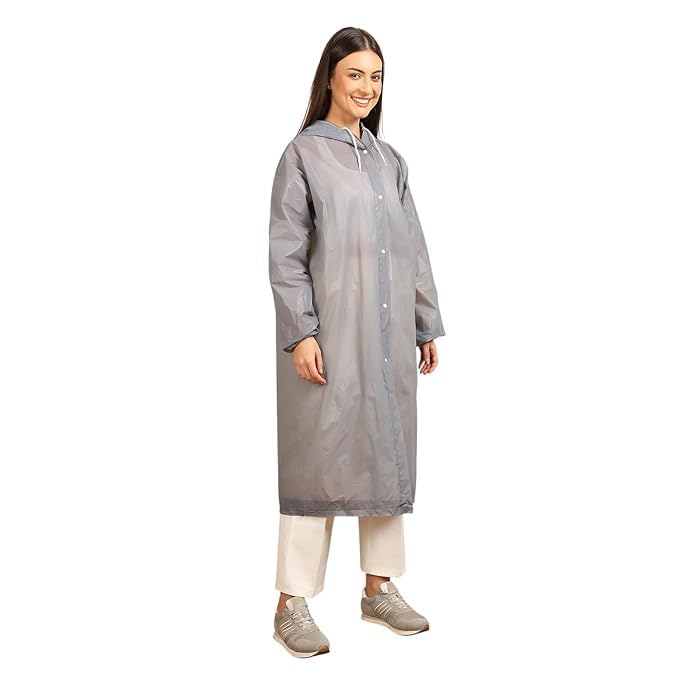 Waterproof EVA Raincoat for Men & Women | Full Length Hooded Reusable Rain Wear | Lightweight Unisex Monsoon Travel Raincoat | Grey-image-42