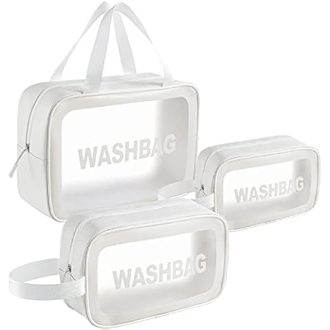 Mikytoper 3 PCS Clear Toiletry Bag, Makeup Bag Set, PVC Transparent Wash Bag Makeup Bag Travel Business Vacation Bathroom Organizer for Men, Women (White) Cover