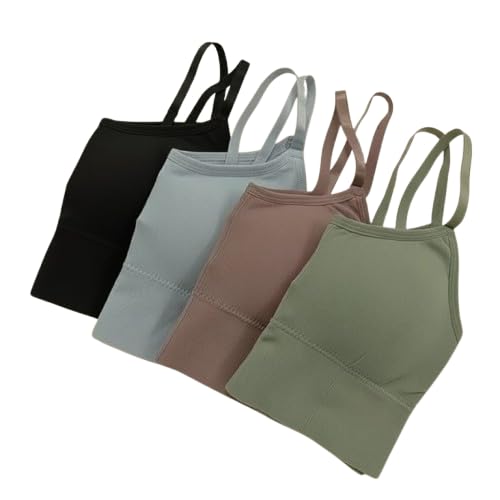 tantu ora Women's Cotton Padded Sports Bra Pad Wire Free Stretchable Everyday Use Sport, Gym Yoga, Outdoor Lifestyle Bralette Bra for Girls - (Pack of 4 PCS) Black Grey Brown & Green - 28-picture-11