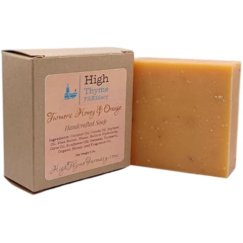 High Thyme FARMacy Turmeric, Honey & Orange Soap - Turmeric Soap Bar w/Organic Honey & Rolled Oats - Turmeric Honey Soap Bar - Oatmeal Soap Bar - Handmade Soap - Natural Soap Cover