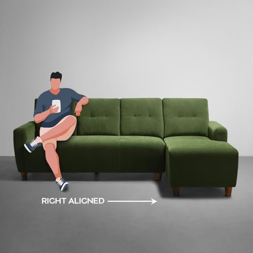 Image of Sleepyhead Yolo Designed by Duroflex - 3 Seater Sofa, RHS L Shape Sofa Set |Premium Fabric, Plush 3-Layer Cushioning |Modern Buttonless Tufted & Anti-Sag Comfort |3 Years Warranty - Avocado Green