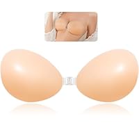COODAM Invisible Strapless Sticky Bras - Reusable Stick On Push Up Bra for Women, Women's Silicone Adhesive Backless Bras for Women Party, Bar, Wedding, Beach (UK, Cup & Band, A, Beige)