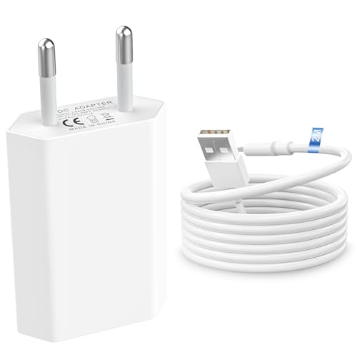 MKnenaJn Ladekabel Kompatibel mit iPhone 11, 12, 13, 14, 10, 8, 7, 6, 6S, SE, XR, X, XS, XS Max, 8 Plus, 7 Plus, Ladegerät USB-a-A Netzteil 5W mit 2M -Kabel （Weiß）