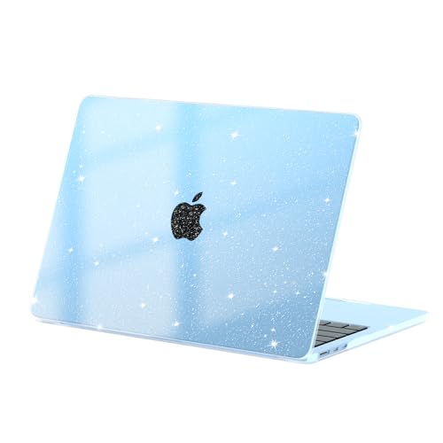 eleger Cover brillantini compatibile con MacBook Air 13 pollici M5 M4 M3 M2 [Colore coordinato con il Mac], modello 2026 2025 2024 2022, Custodia rigida in plastica per MacBook Air 13,6', Celeste
