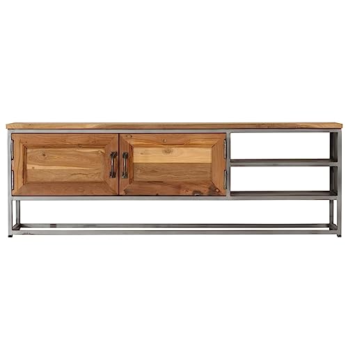 QZZCED Credenza per TV, mobile TV, mobile TV, teak riciclato e acciaio, 120 x 30 x 40 cm, per soggiorno, camera da letto, intrattenimento