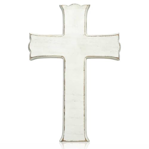 Cruz de madera blanca para decorar salones familiares y altares de bautizo