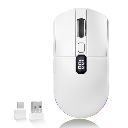 Uciefy U8 Bluetooth Wireless Mouse Tri-Mode (2.4G+BT5.0+BT5.1) LED Bluetooth Mouse USB C Rechargeable Mice with LED Screen Display 2400 DPI Computer Mouse for Laptop/PC/Mac/iPad - White