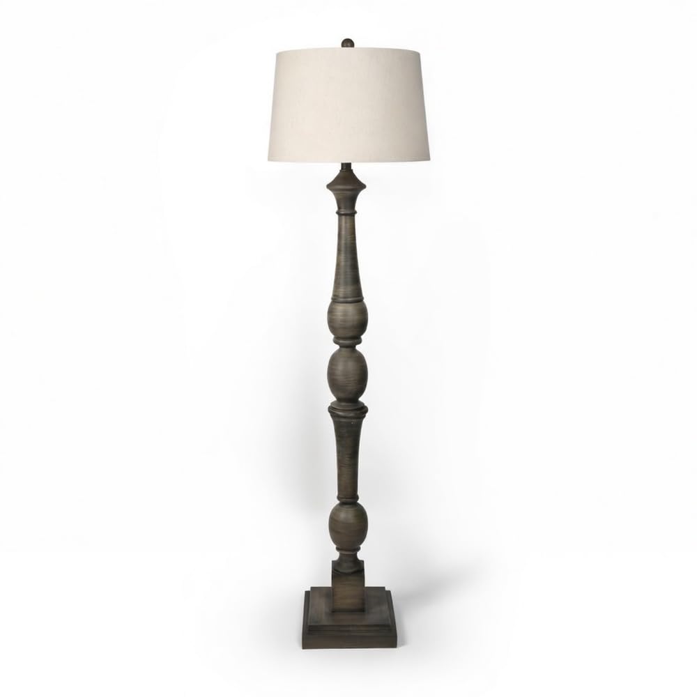 Decor Therapy Distressed Baluster Resin Floor Lamp, Warm Grey