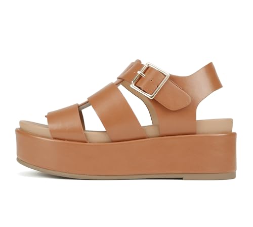 Image of Soda inchBossi ~ Women Round Toe Flatform Fisherman Wedge Sandals with Adjustable Buckle