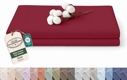 Image of Royale Linens 100% Organic Cotton Twin Size Flat Sheet Only - Percale Top Sheets - Twin Flat Sheet Sold Separately - Lightweight & Super Soft 100% Cotton Red Bed Sheets Only (66 inch x 96 inch, Red)