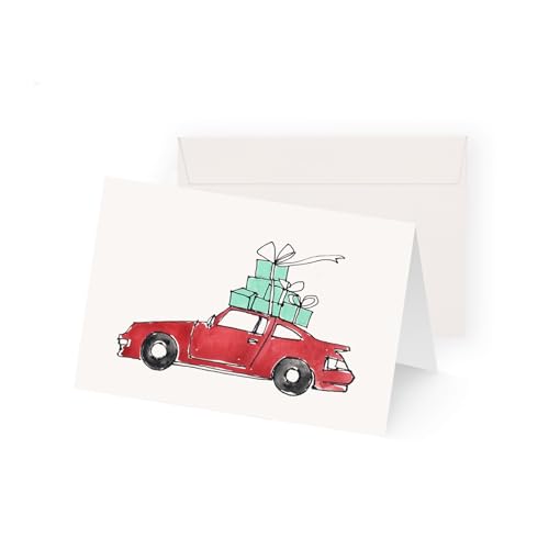 Kera Till Grußkarte Red Car Greeting Card with Envelope thank you Künstler Karte Illustration Premium mit Umschlag Din A6 MetaPaper Extrasmooth Warmweiß
