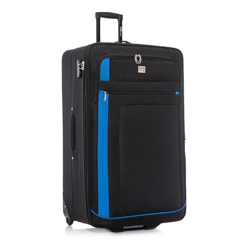 ATX Luggage Extra Large Suitcase 32" Expandable Durable Lightweight Suitcases with 2 Wheels and Built-in 3 Digit Combination Lock (Black/Blue, 134 Liters)