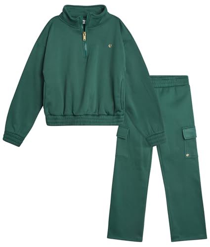 Rbx Girls' Sweatsuit Set - 2 Piece 1/4 Zip Mock Neck Fleece Jacket And Wide Leg Cargo Pants - Tracksuit Set For Girls  cover