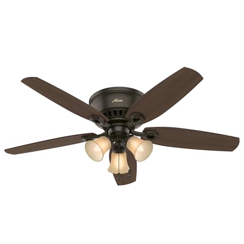 Hunter 52 inch Indoor Ceiling Fan with LED Lights - Bronze Ceiling Fan with Pull Chain, For Bedroom, Living Room, or Kitchen, Low Profile Mount, No Remote, 5 Blades - Builder 53327, New Bronze