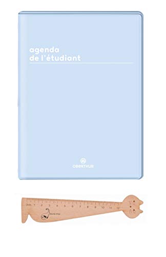 Lot Agenda de L'étudiant 2019-2020 Boreal d'Oberthur 1 Jour par page Bleu Clair + 1 Règle Marque-page en bois Blumie.