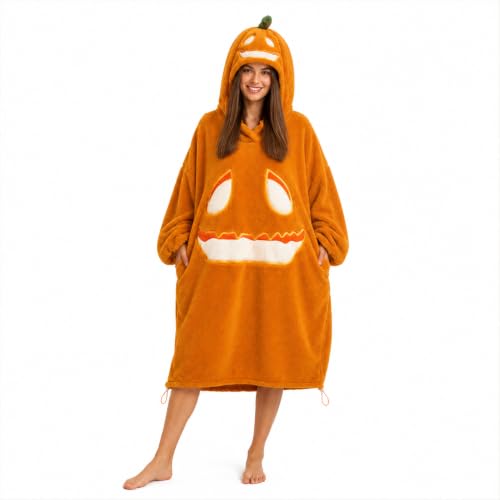 Qutichy Halloween Pumpkin Oversized Wearable Blanket Hoodie Cozy Plush Lounger Robe (Orange M)