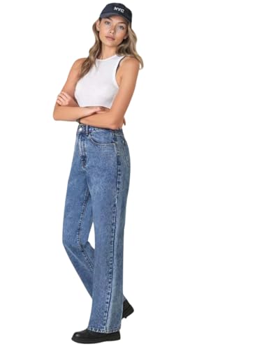Image of KOTTY Women's High Waist Denim Jeans | Straight, Relaxed & Wide Leg Fit | Light Blue, Dark Blue & Black | Casual Regular Length Fashion Wear