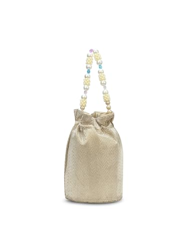 Image of Lavie Signature Women's Bisbee Pearl Handle Potli Bags | Pouches for Festive Party | Batwa Bag Bridal Purse | Gift For Women