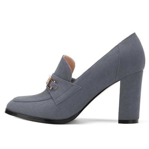 Womens Chunky Block Heels for Women Square Toe Pumps, Slip on Loafers Office Party Prom Shoes 3 inch2