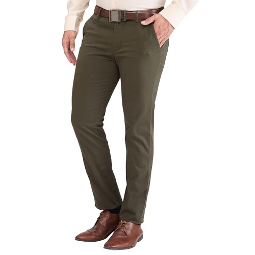 Image of Park Avenue Men's Regular Fit Mid Rise Neo Fit Cotton Blend Solid Pattern Flat Front Casual Chinos