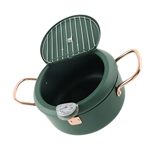 CIYODO 1 Pieza Freidora De Medición De Temperatura Olla Profunda Mini Freír Tempura Pequeño Japón Diminuto Portátil Olla Freidora Con Cesta Hogar Verde Acero Carbono