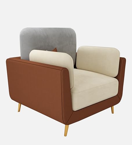 Image of Black Wood Modern Montez Luxurious Velvet 1 Seater Sofa for Bedroom, Living Room, Dining Room, Drawing Room, Home Office in Bug Resistant Wood (Brown & Beige, 1 Seater)