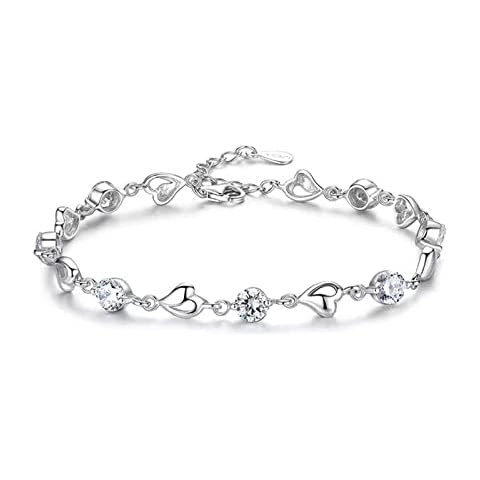 FuninCrea Silver Heart Bracelet with Cubic Zirconia Cover