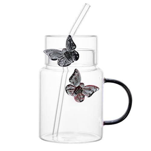 All Glass Iced Coffee Cup With Lids and Straws, High Borosilicate Glass Tumbler for Water Smoothie Juice Drinks, Glass Cups withLids Straws,Iced Coffee, Smoothie, Beer (Smoke