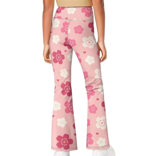 Cherry Blossom Pattern Girls Yoga Pants High-Waisted Wide Leg Flared Leggings for Children 5-14 Years Cute Bell Bottoms4