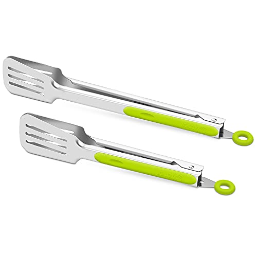 ALLWIN-HOUSEWARE W Premium 304 Stainless Steel Barbecue Turners, Heavy Duty Non-Stick BBQ Cooking Kitchen Tongs, 9" and 12" Green