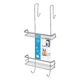 MENSOLA RETTANGOLARE 2 RIPIANI CON GANCIO DOCCIA Cromo Satinato 25x21x60 Bagno