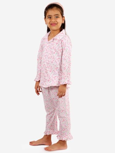Image of superminis Hosiery Cotton Night Suit with Frill - Full Sleeves, Collared Neck, Sleep Wear for Girls, Kids